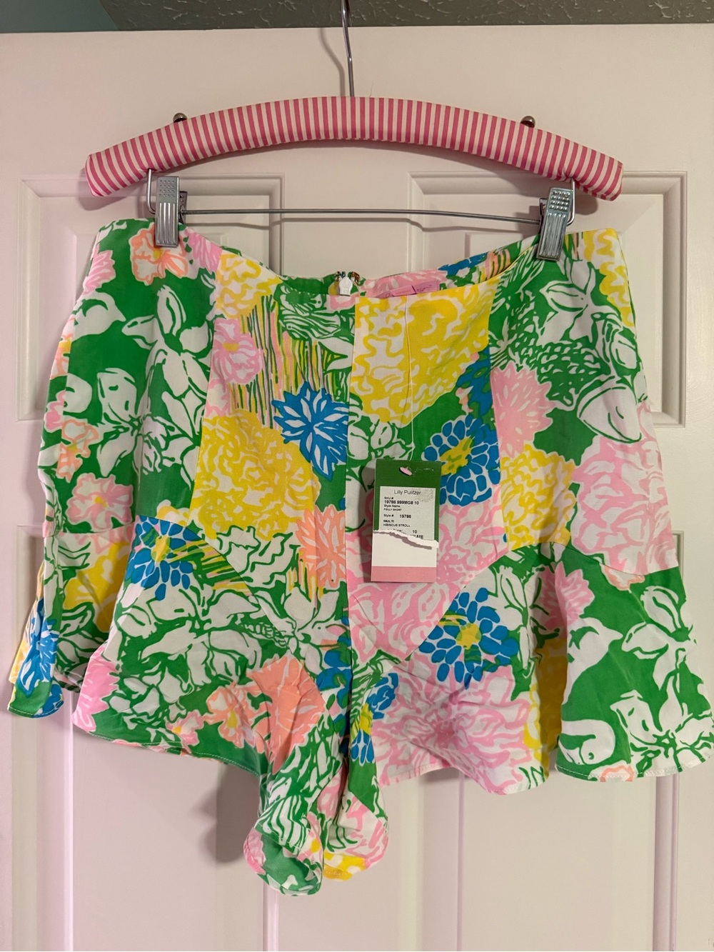 Floral Print Ruffle Hem Women's Shorts - Green Multi folly short hibiscus stroll